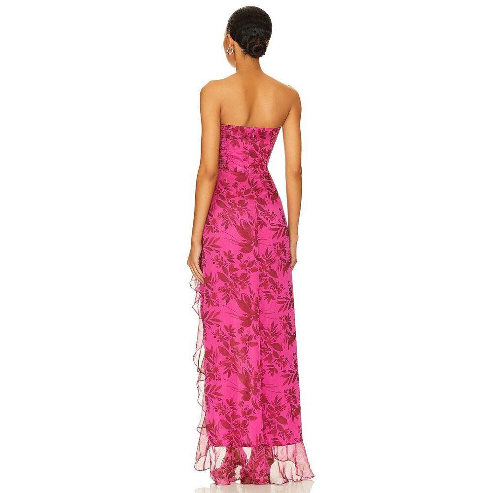 NWT Amanda Uprichard Eden Gown In Ella Print Floral Ruffle Pink Size Medium - Picture 2 of 8